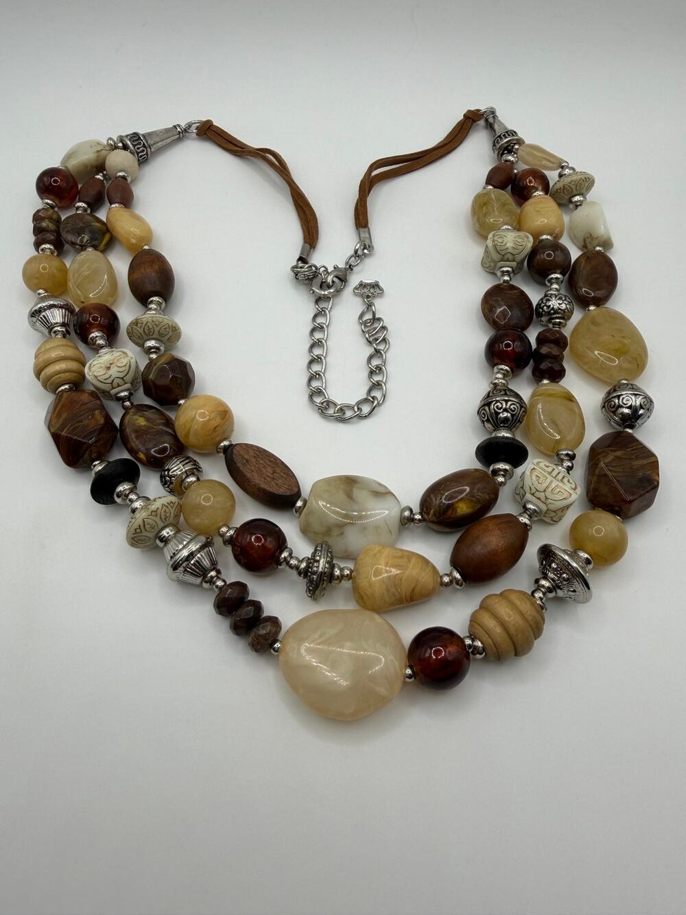 Chunky Mixed Bead Three-Strand Statement Necklace